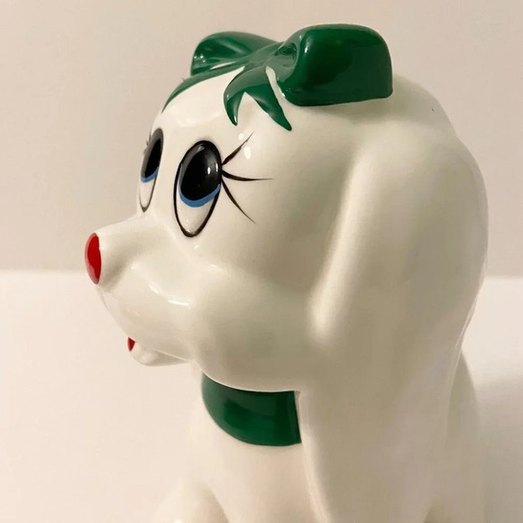 Vintage Giftcraft Dog Coin Bank Green Bowtie 6 Inch Tall Puppy  Figurine Taiwan - Picture 16 of 16